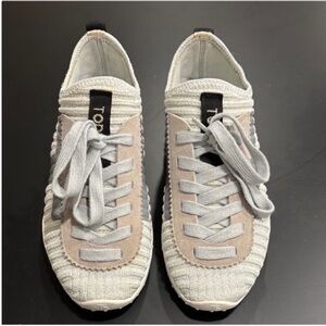 Tod's Cream Knit Sneakers with Light Gray and silver Suede Trim sz:37